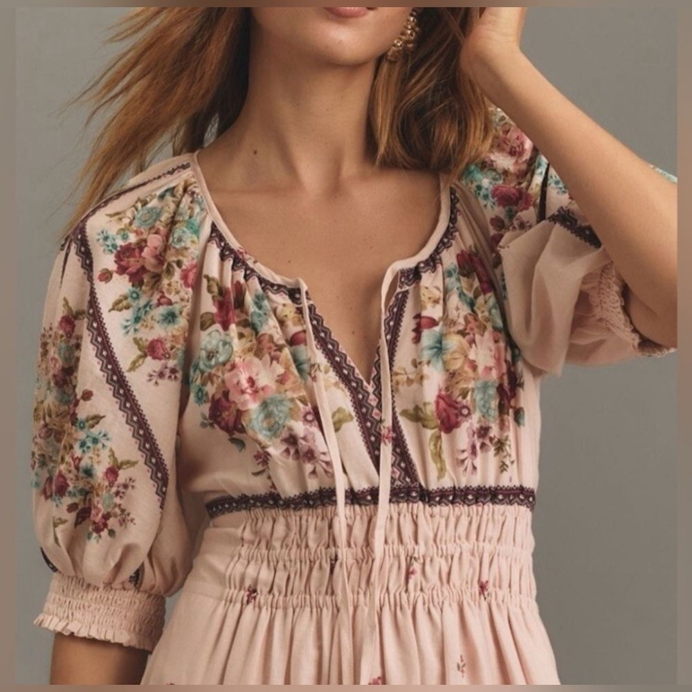 Anthropologie-Pink Somerset puff sleeve maxi dress with floral print Size S - Picture 3 of 9